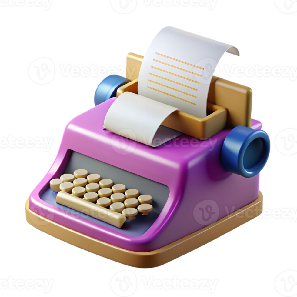 Purple Typewriter Isometric Model png