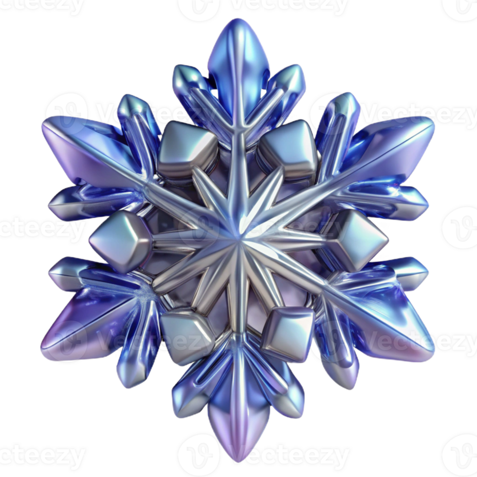 Metallic Blue Snowflake Isometric Render png