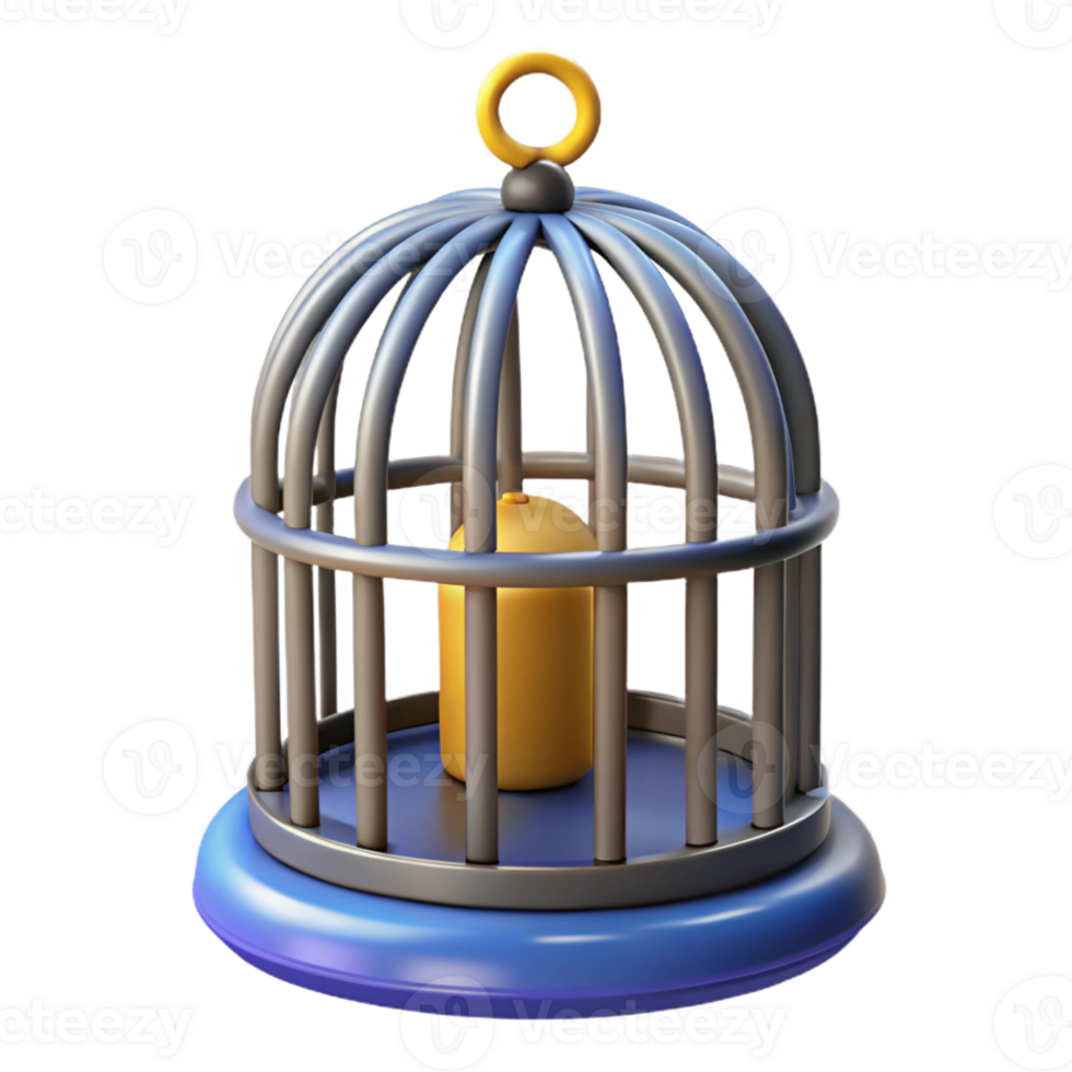 Isometric Render of a Bird Cage with a Yellow Object Inside png