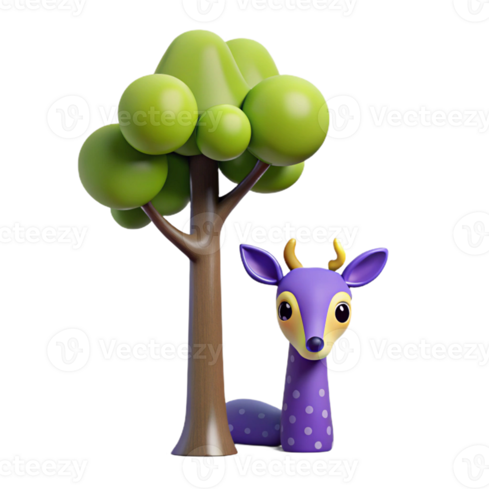 Cute Purple Deer Cartoon Isometric Model png