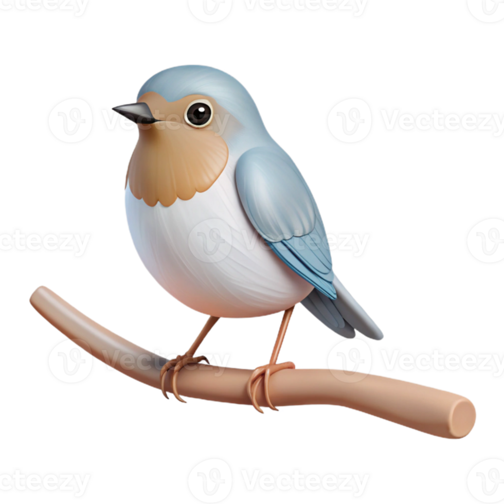 Isometric Rendered Blue Bird on Branch png