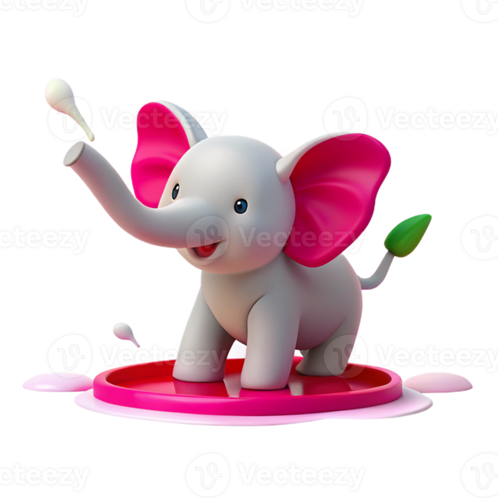 Cute Cartoon Elephant with Pink Ears png