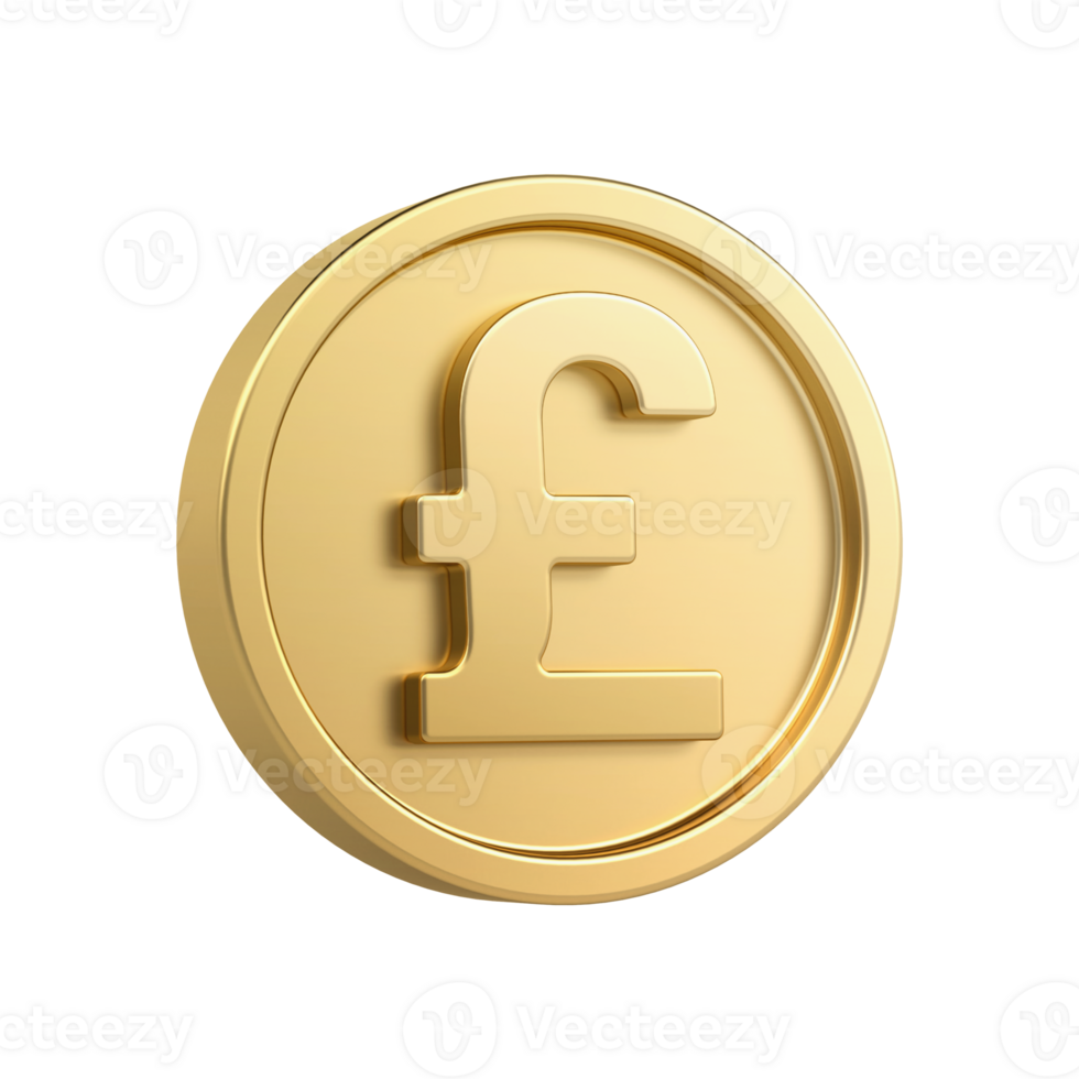 Golden coins featuring British Pound symbols, elegant metallic tones, representing currency, finance, and global trade, 3d rendering png