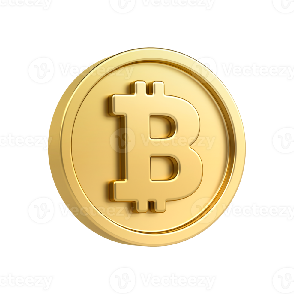 Gold coins featuring Bitcoin symbols, representing global currencies and cryptocurrency, sleek financial concept, 3d rendering png