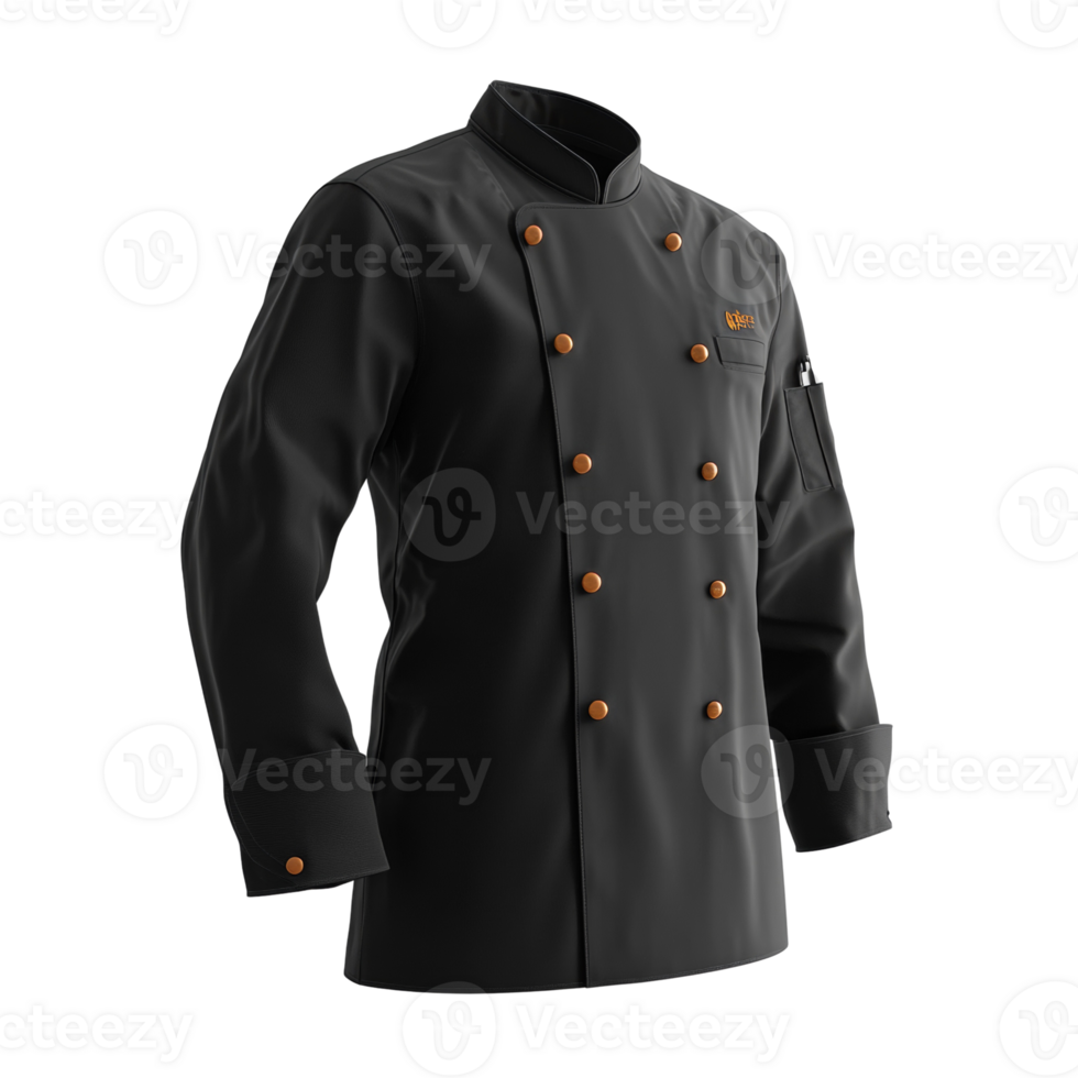 Black Chefs Jacket Professional Culinary Uniform Apparel. cut out png