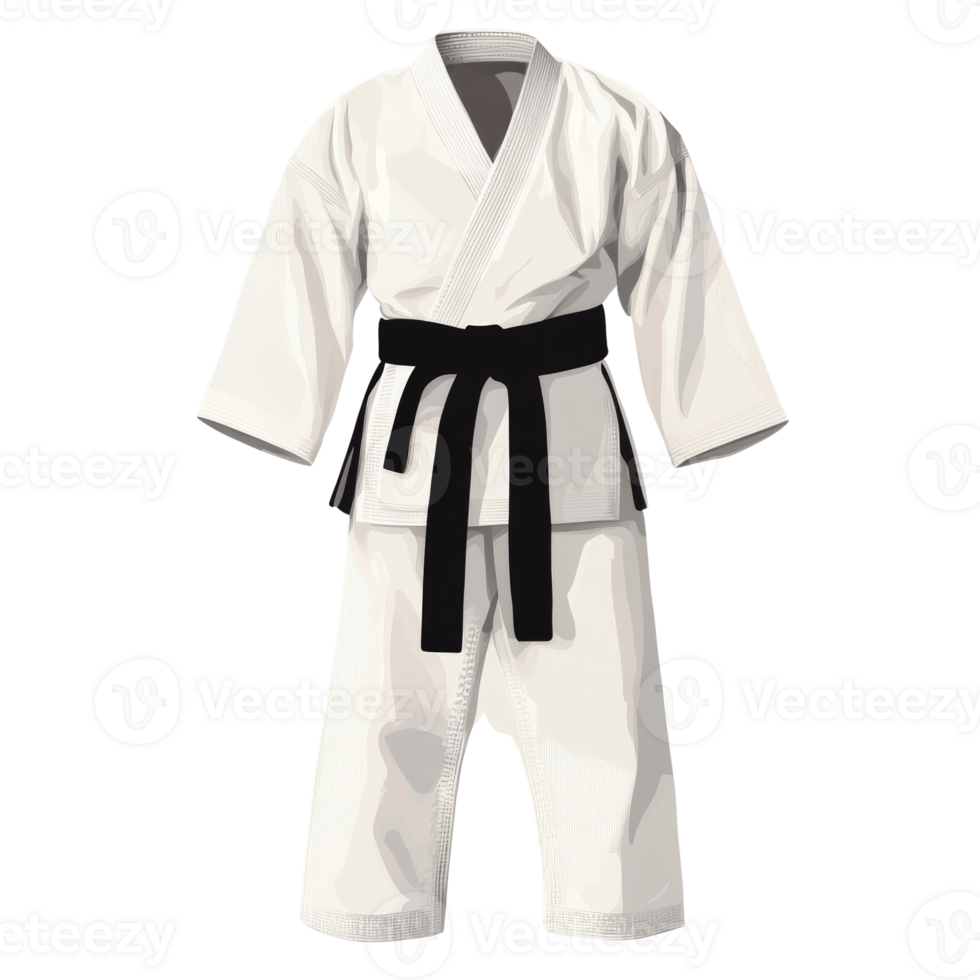 White Karate Gi With A Black Belt. cut out png