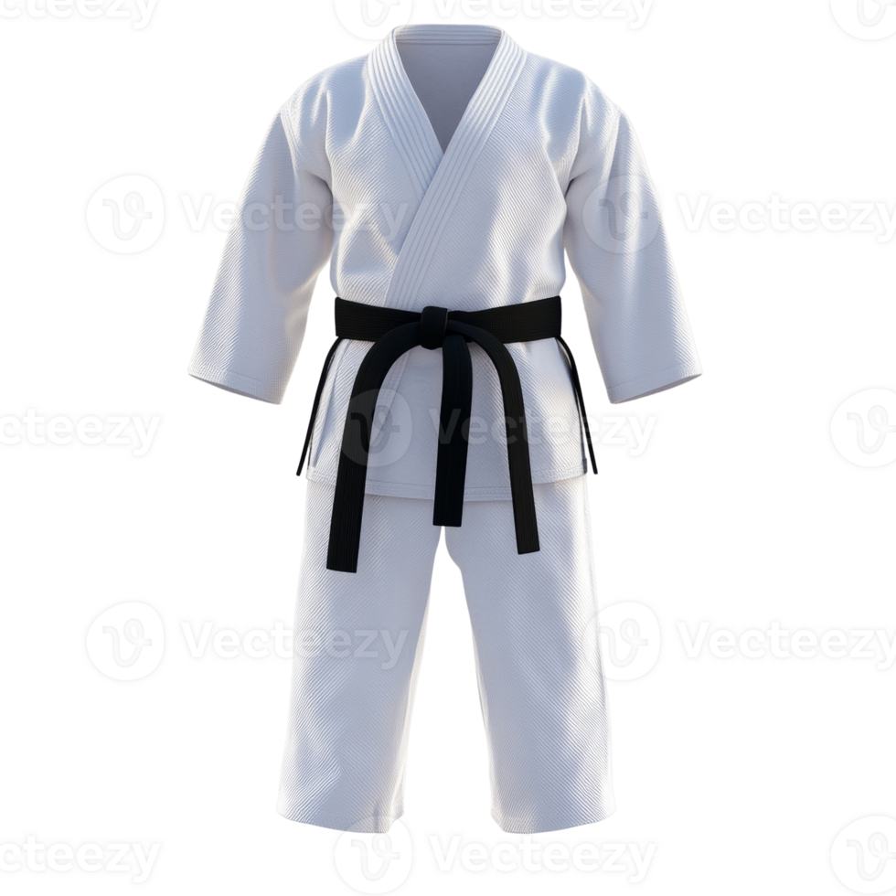 White Karate Gi With A Black Belt. isolated png