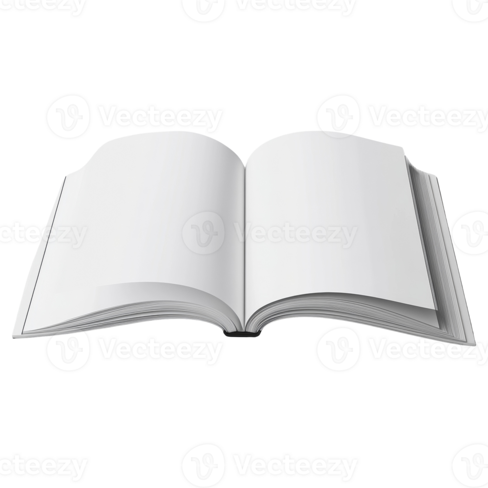 Open book with blank white pages ready for text. cut out png