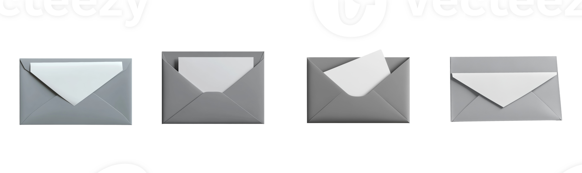 cinzento envelopes com branco papel inserções mostrando variando estados do inserção png
