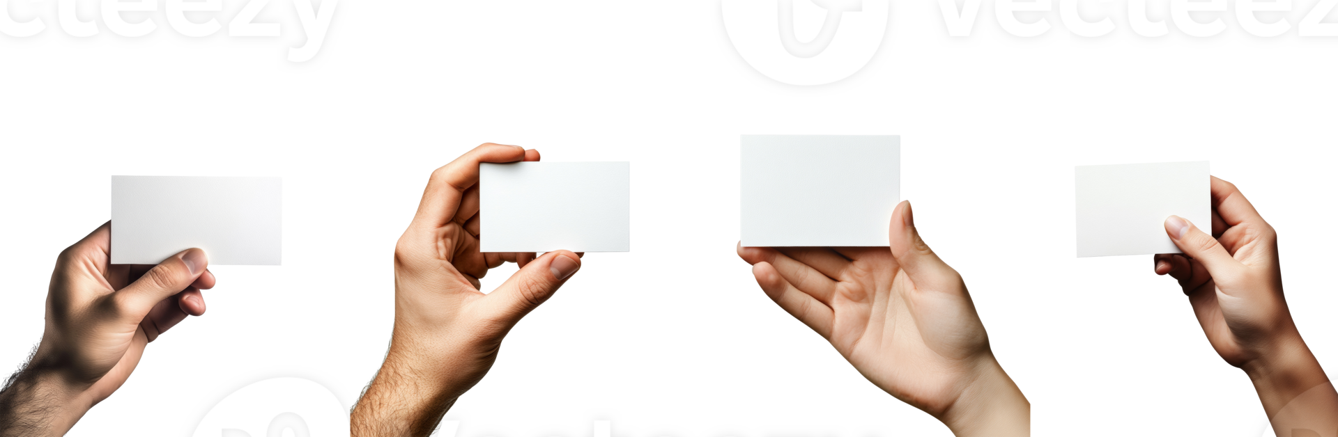 Four Hands Holding Blank White Cards cut out png