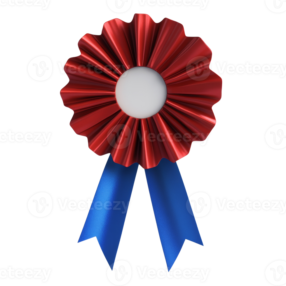 Red rosette award with blue ribbon signifying achievement png