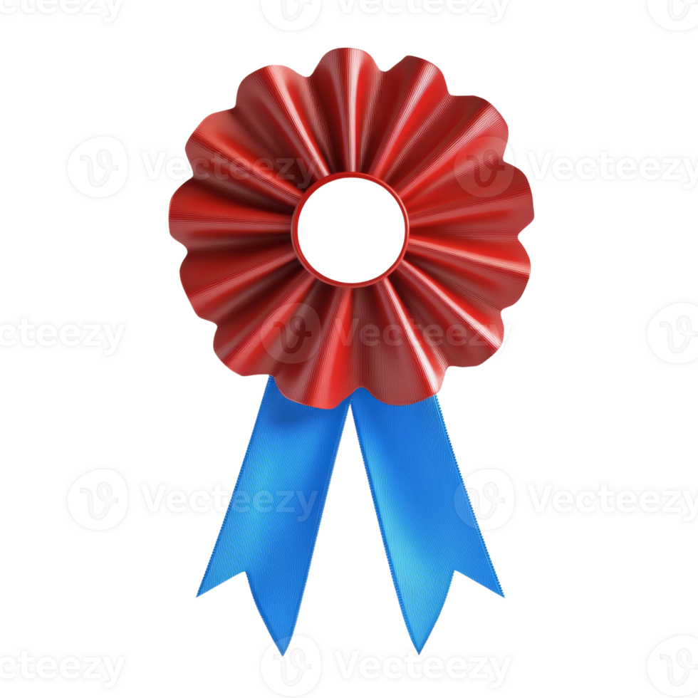 Red rosette award with blue ribbon decoration png