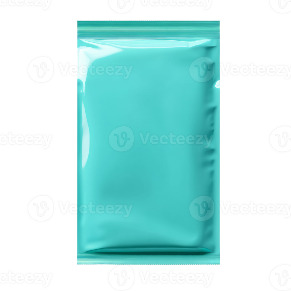 Teal colored sachet package mock up design png