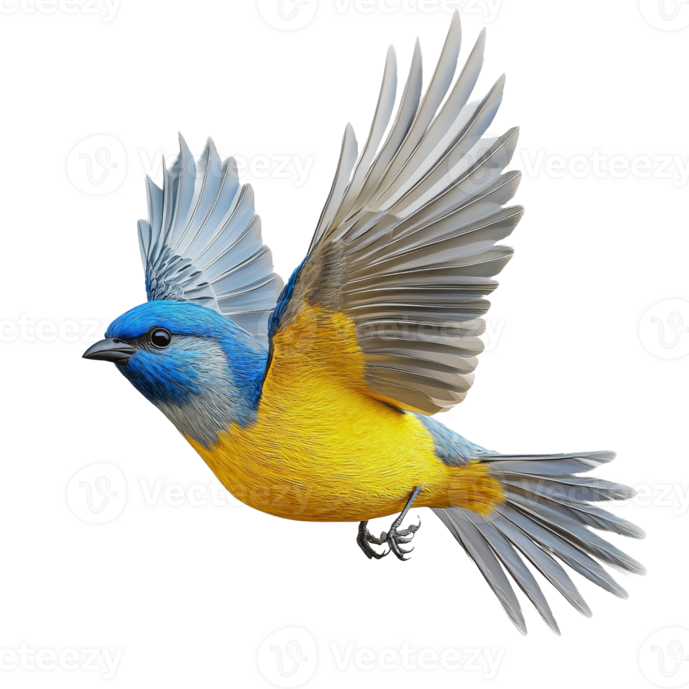 A Vibrant Yellow And Blue Bird In Flight png