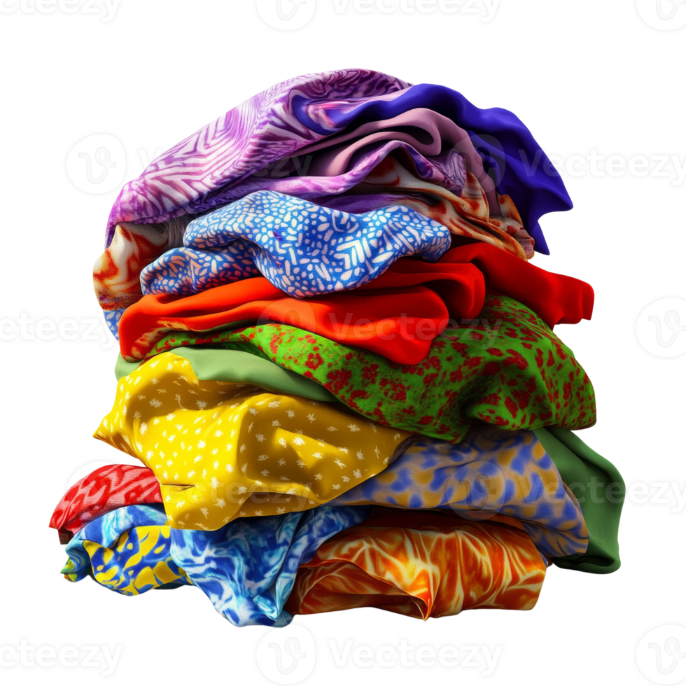 A colorful pile of patterned fabrics rests on a black background png
