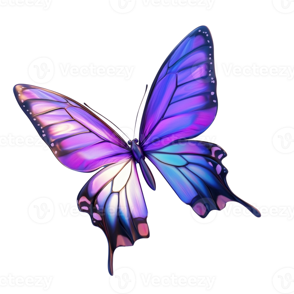 A vibrant purple butterfly in flight against a black background png