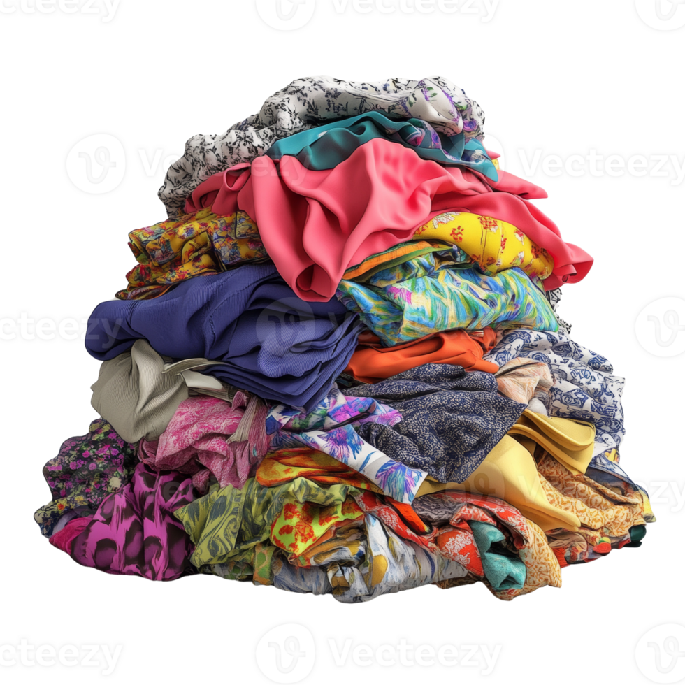 A colorful pile of folded patterned fabrics png