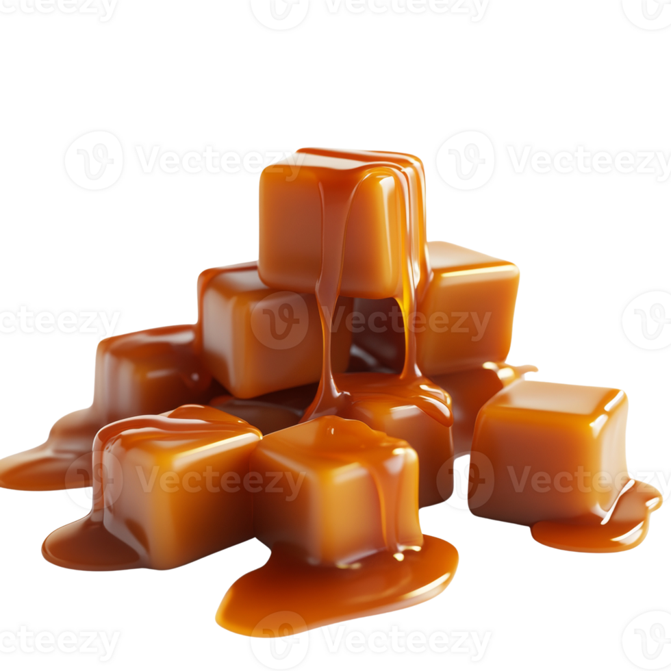 Delicious Caramel Candies Stacked With Dripping Sauce png