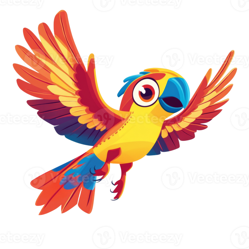 A Colorful Parrot in Flight Soaring High Above png