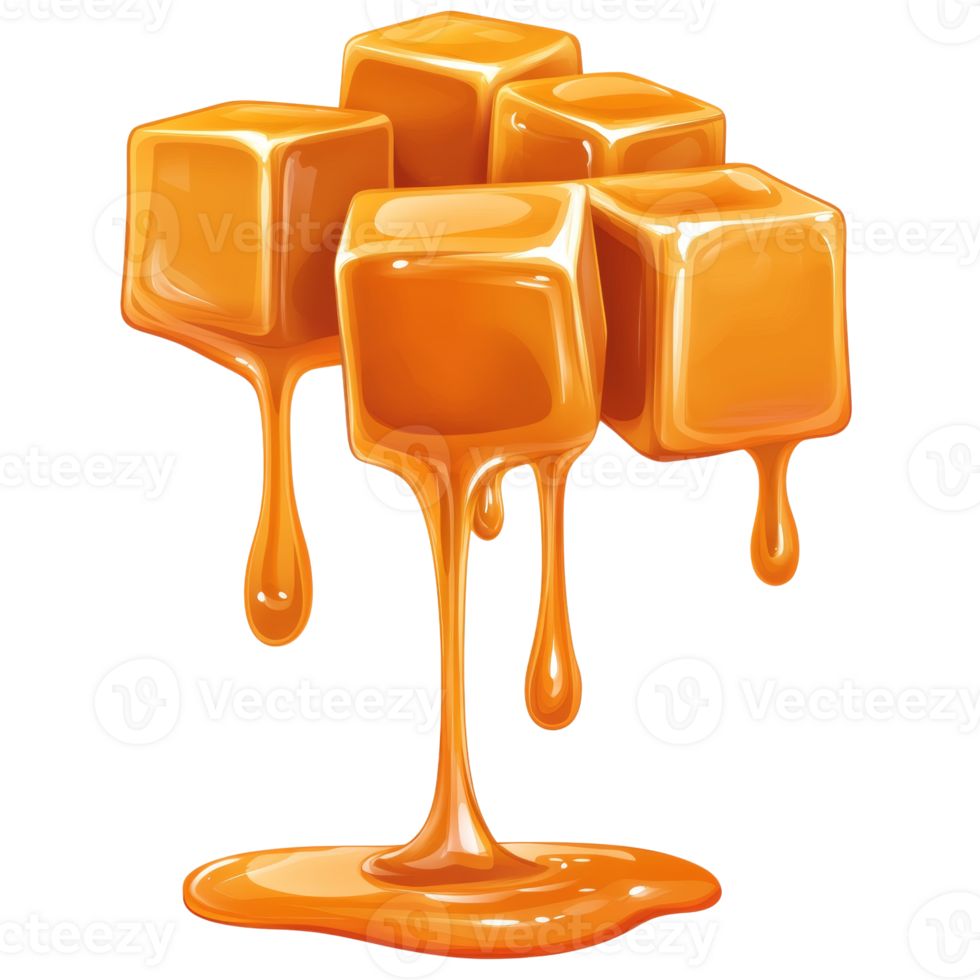 Melted Caramel Cubes Dripping Sweet Gooey Delight png