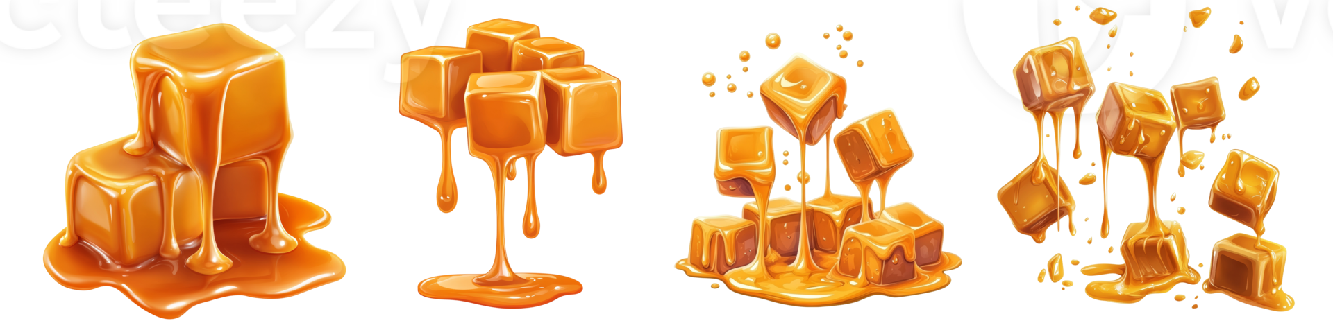 Delicious Caramel Cubes Melted and Dripping Sweetly png