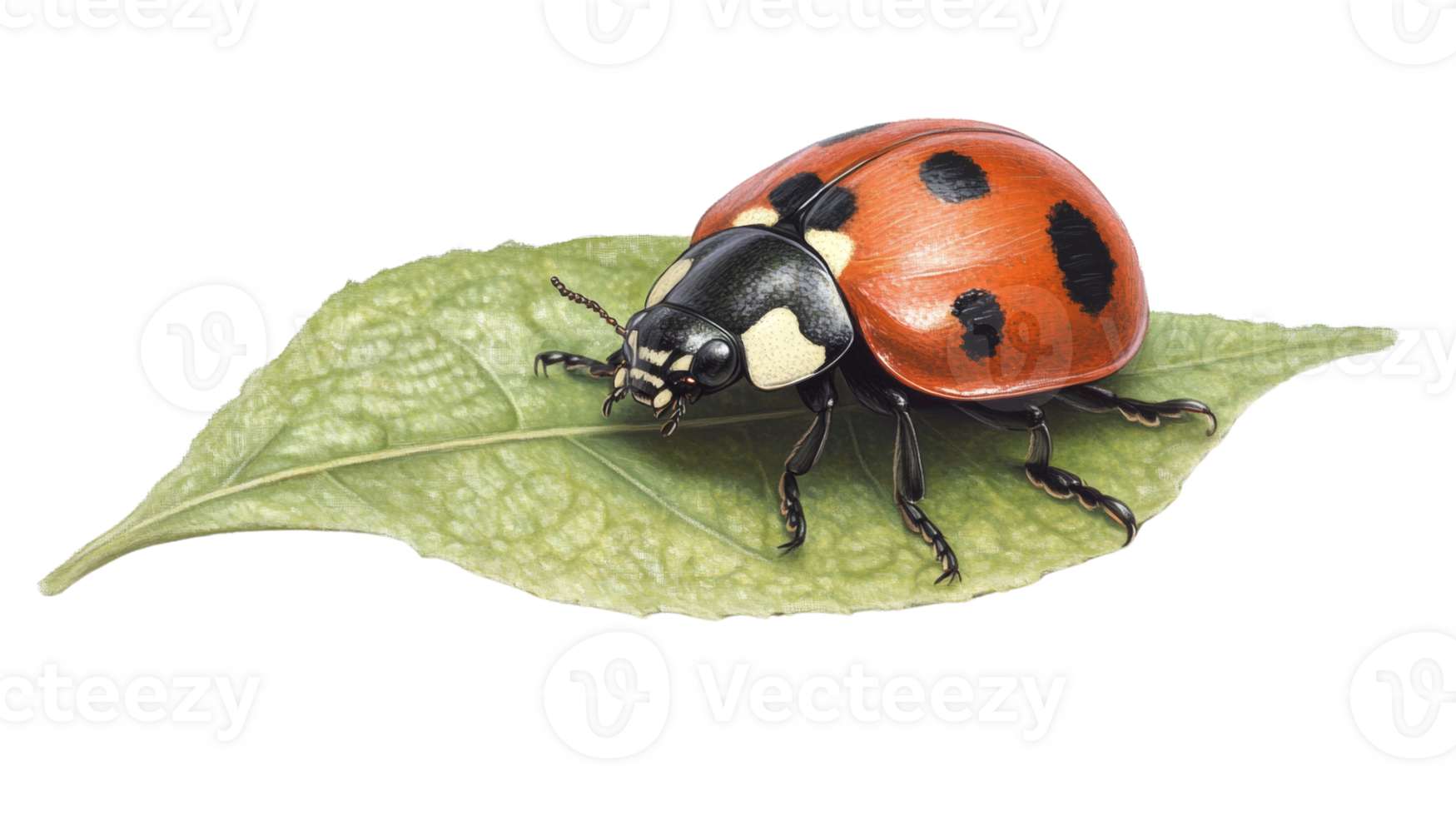 Ladybug resting on a green leaf. cut out png