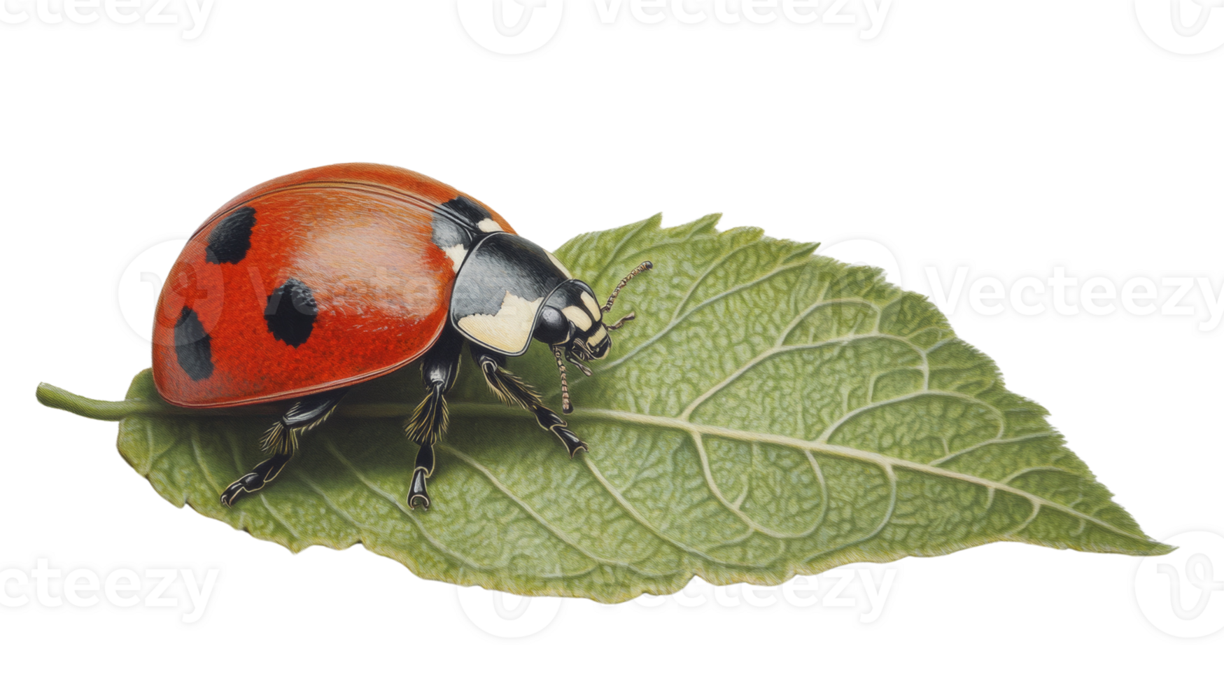 Ladybug on a Green Leaf Detailed Illustration png