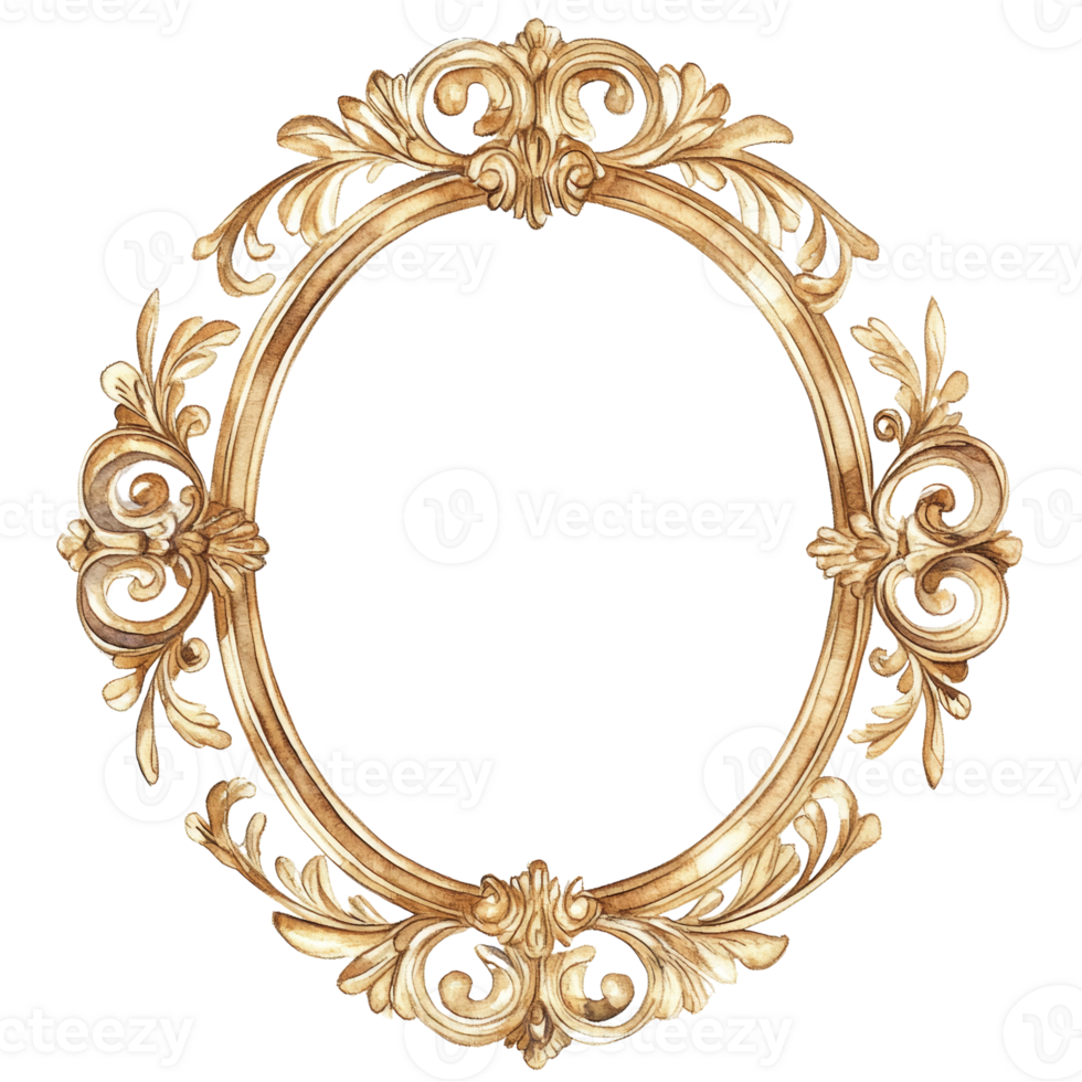 Ornate Watercolor Oval Frame With Rococo Design png