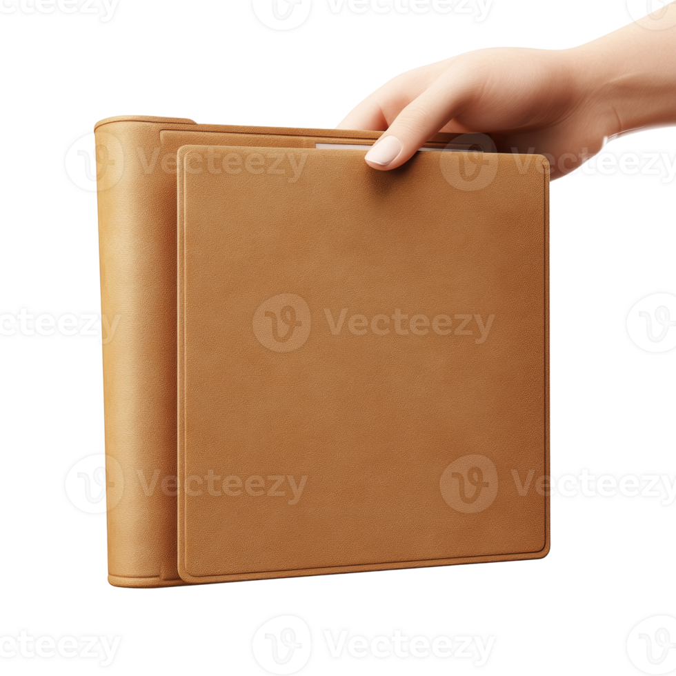 Tan Leather Portfolio Held By A Hand png