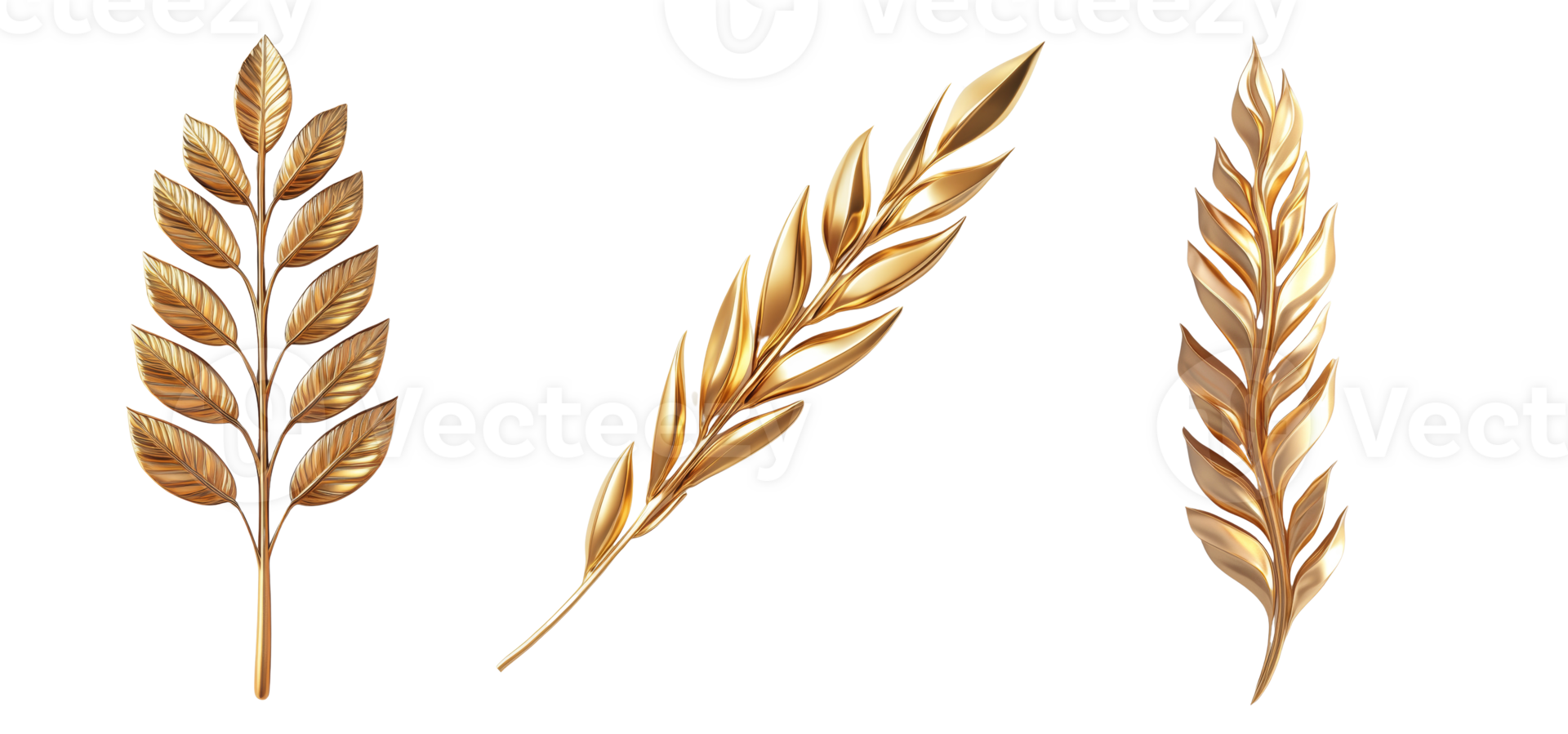 Three Golden Leaf Branches Design Elements png