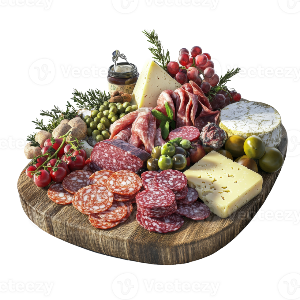 Delicious Charcuterie Board with Cheeses Salamis and Fruits png