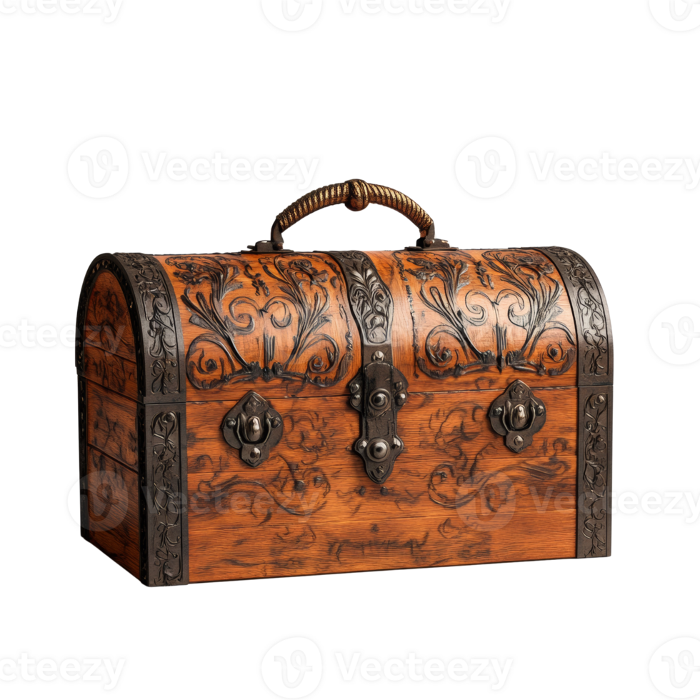 Ornate Wooden Chest With Intricate Metalwork Detailing png
