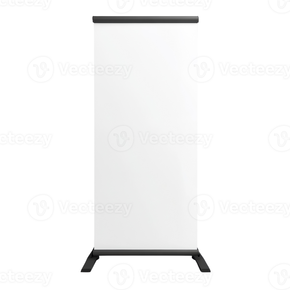 A blank retractable banner stand displays a white canvas png