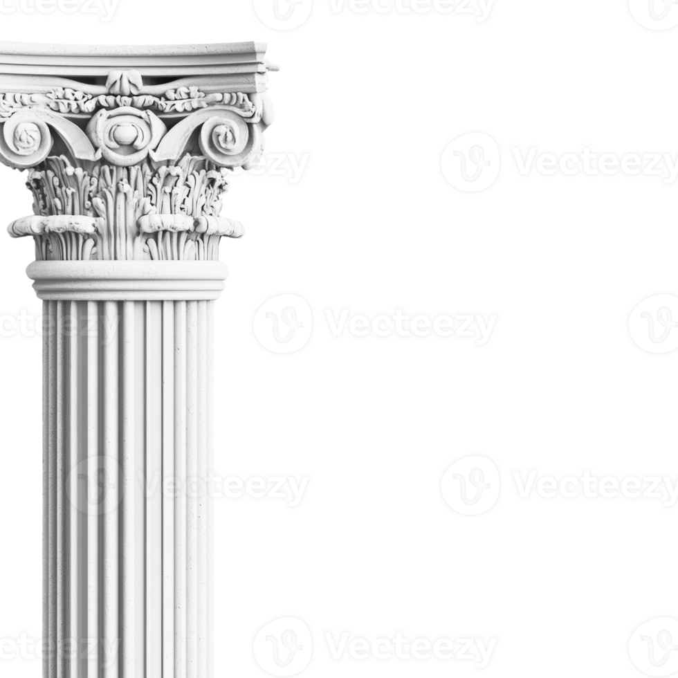 White Classical Column Detail Isolated On Black Background png