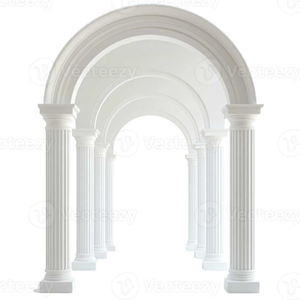 Elegant white columns frame a grand arched walkway png