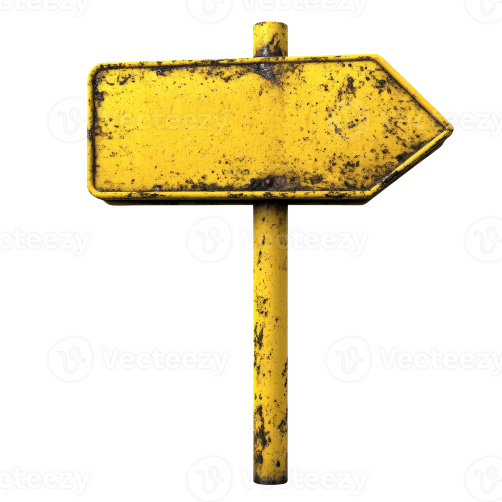 Rusty Yellow Arrow Sign on a Pole png