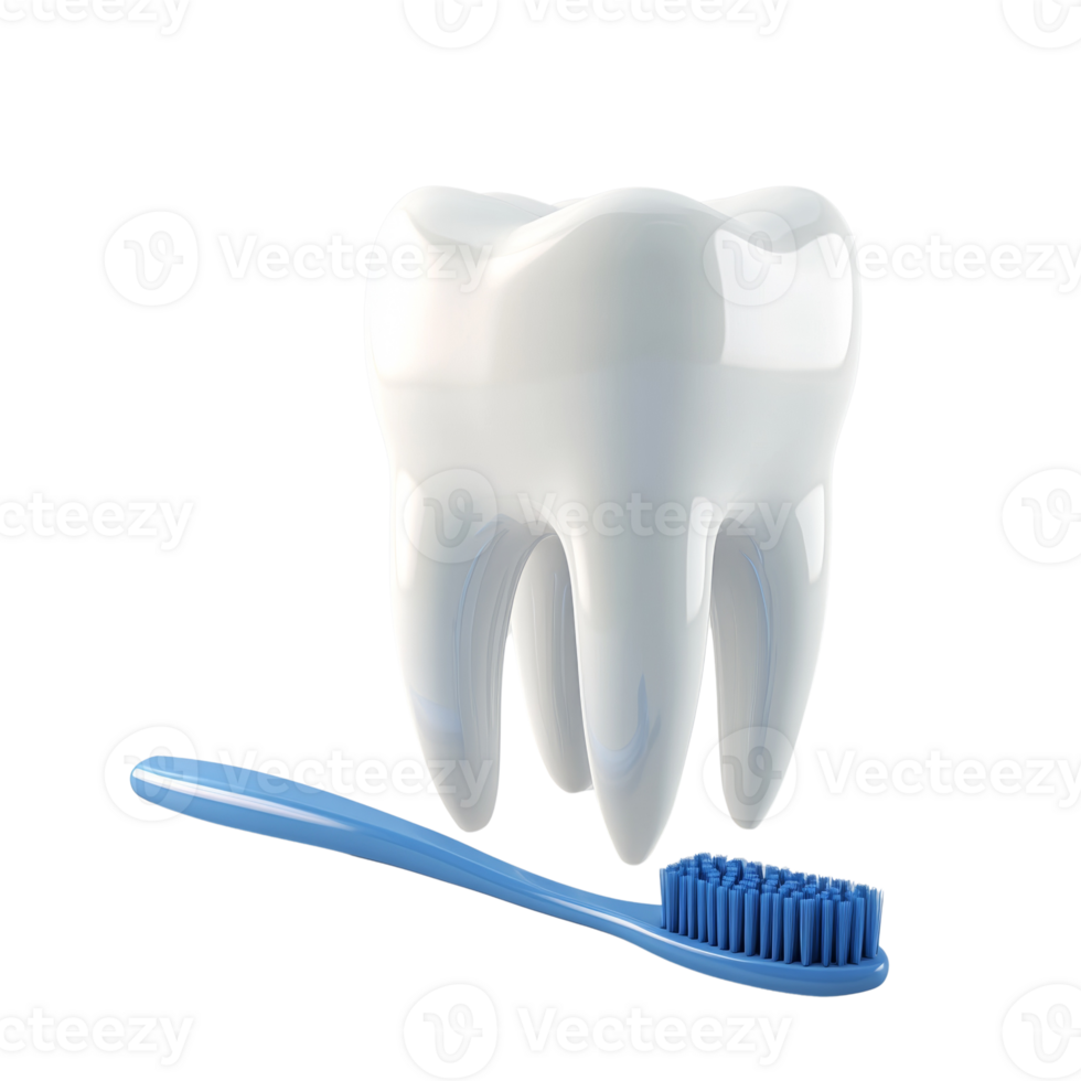 A large white tooth and a blue toothbrush. cut out png