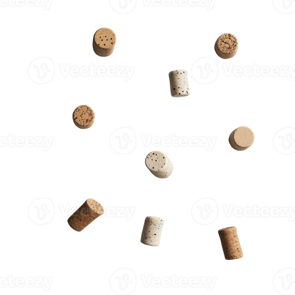 Wine corks falling against a transparent background png