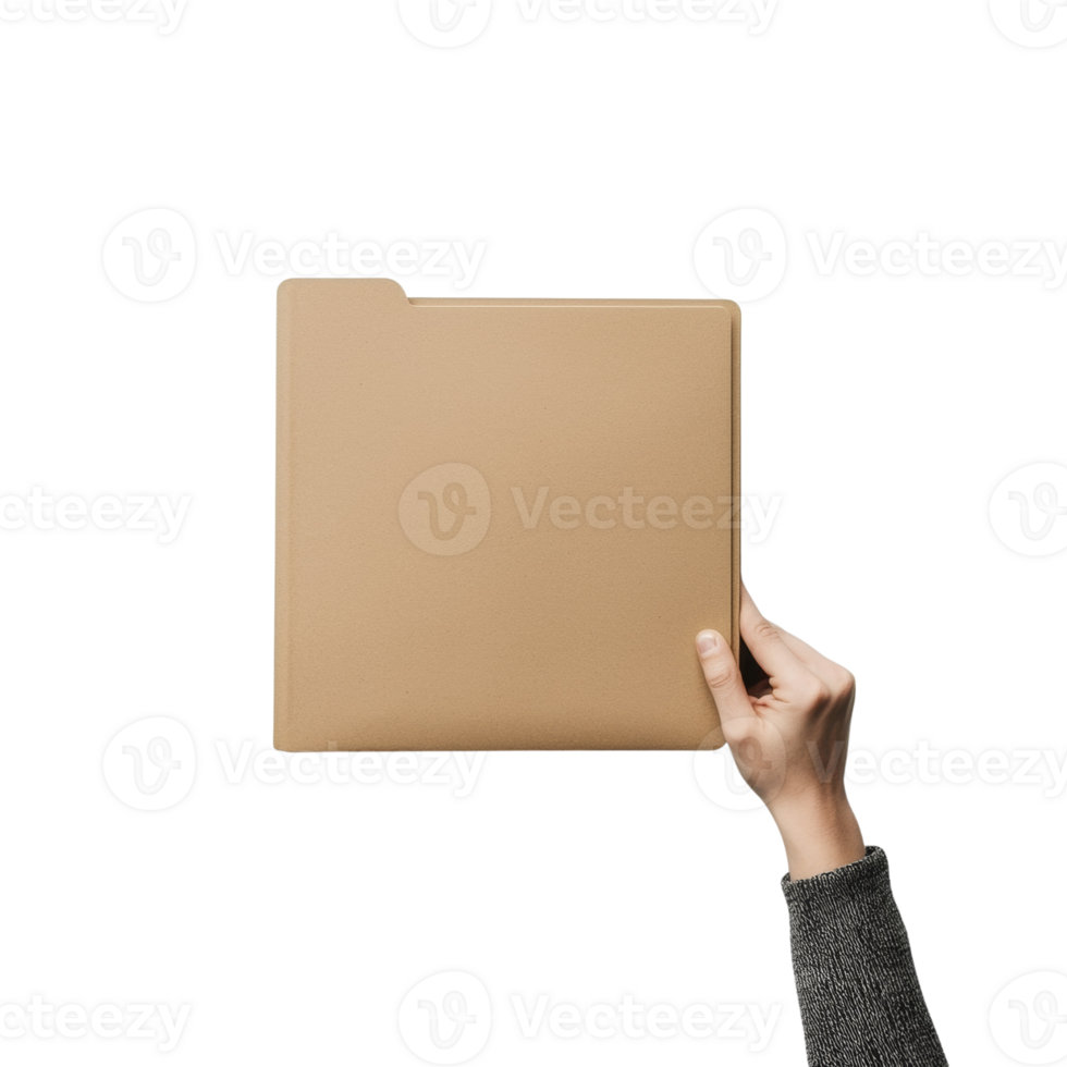 A hand holds a tan cardboard file folder png