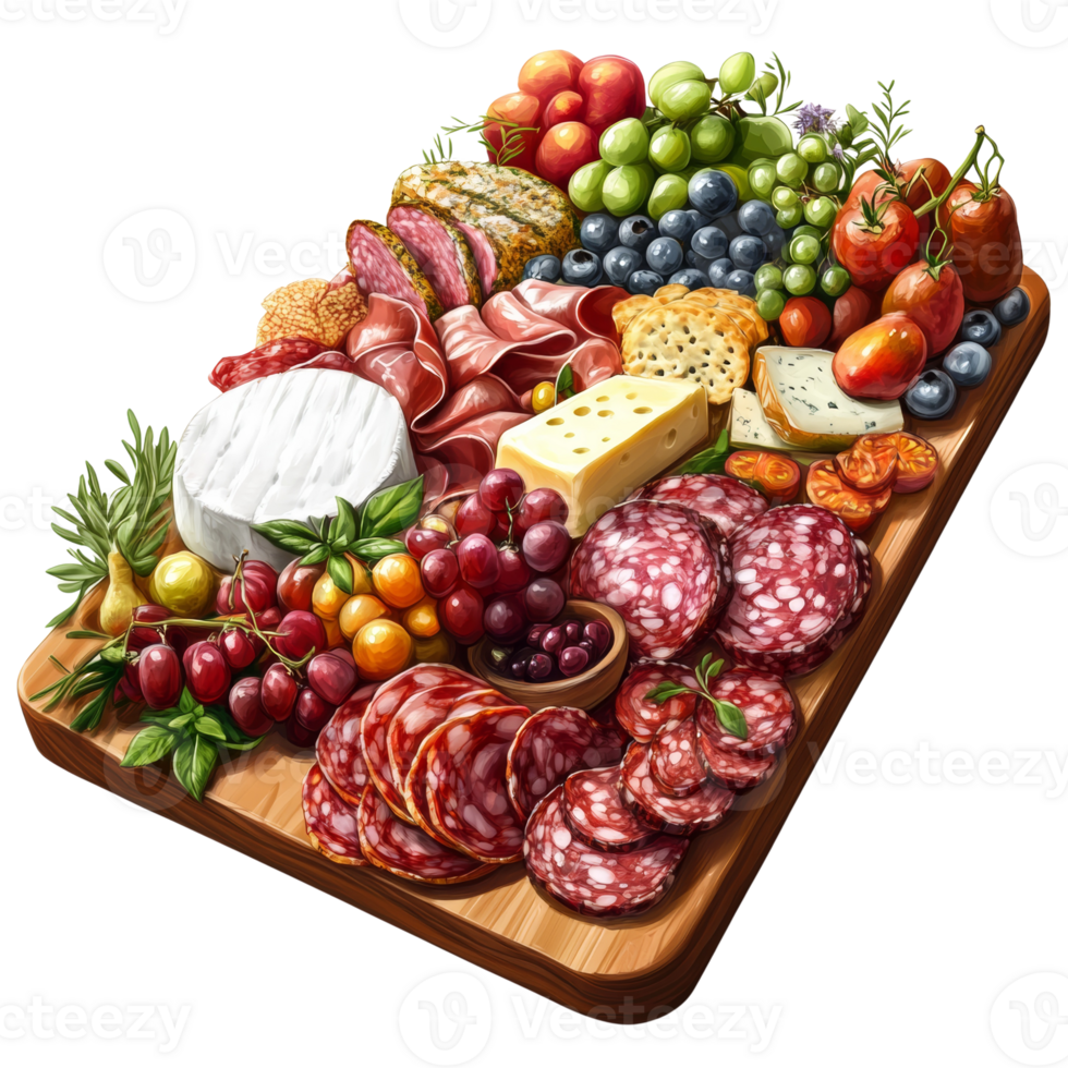 Delicious Charcuterie Board with Meats Cheeses and Fruits png