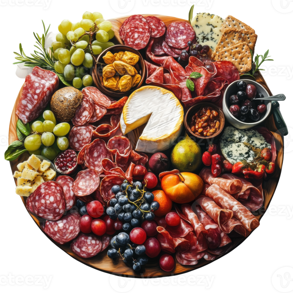 A Delicious Charcuterie Board Featuring Various Meats Cheeses and Fruits png