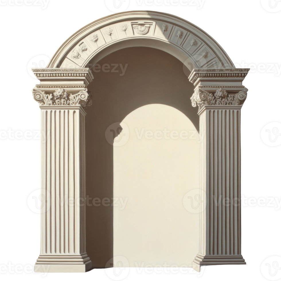 Elegant Classical Archway with Fluted Columns and Intricate Detailing png