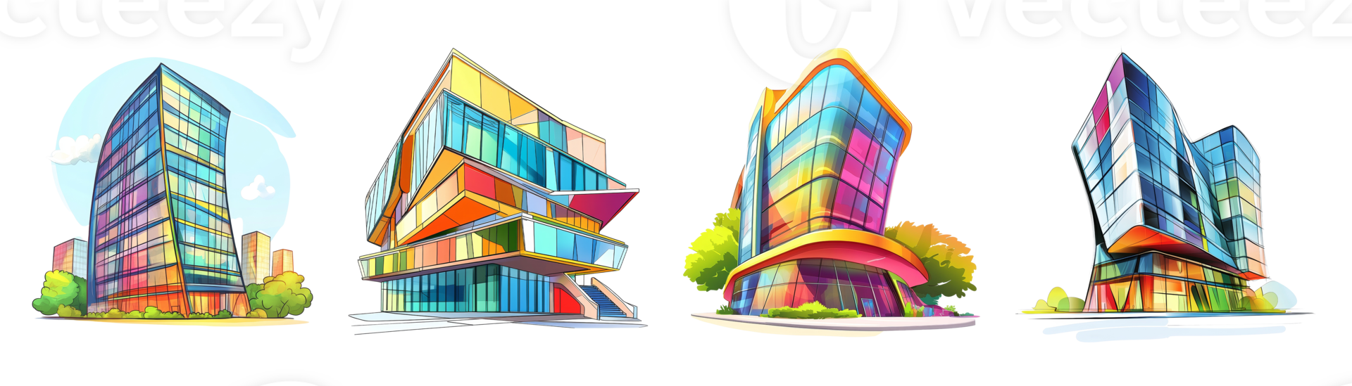 Colorful Modern Buildings Cityscape Architectural Designs png