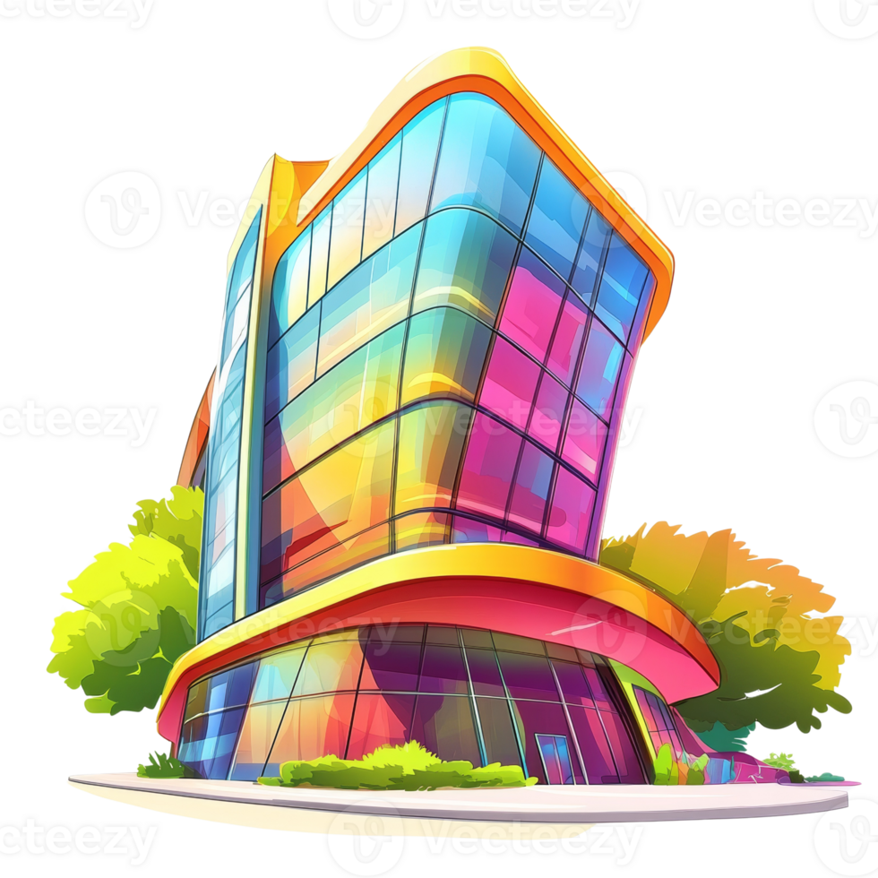 Colorful Modern Building With Lush Green Trees png