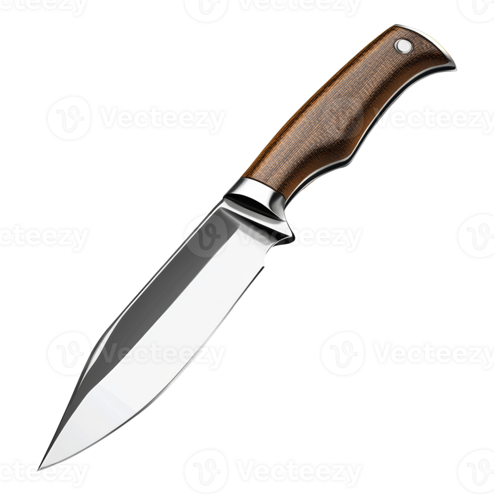 Sleek Hunting Knife with Brown Wood Handle png