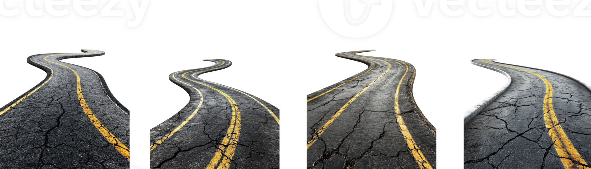 Winding Cracked Roads Showing Multiple Paths Ahead png