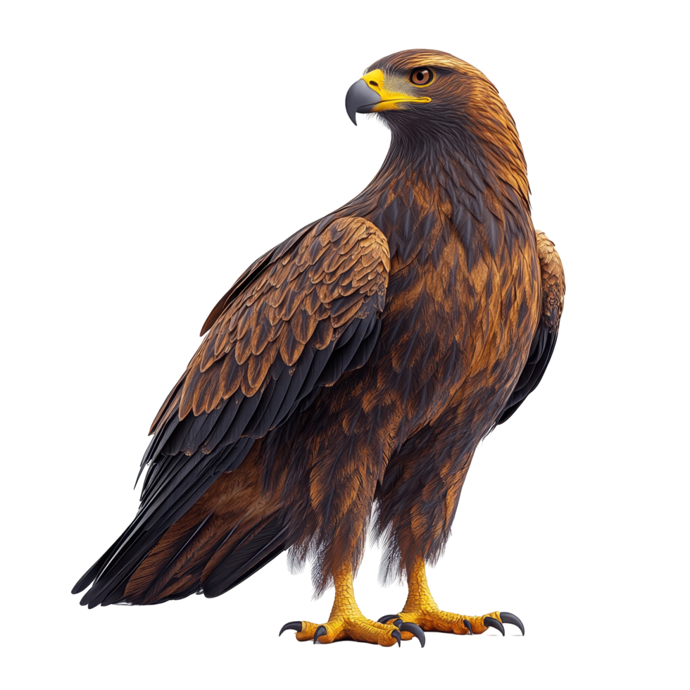 Golden eagle stands majestically on a rocky outcrop in a forested area during daylight hours isolated on transparent background. png