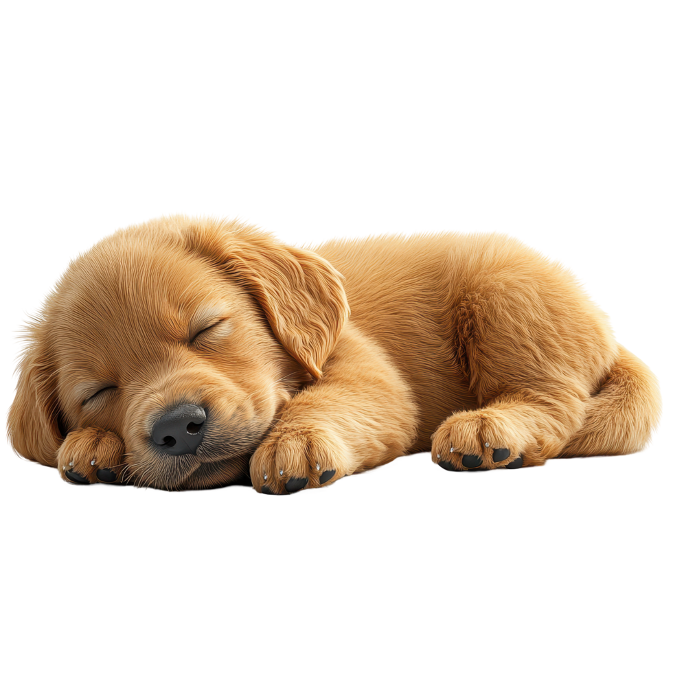 Golden retriever puppy sleeping peacefully on a soft surface in a cozy indoor setting during the day isolated on transparent background. png