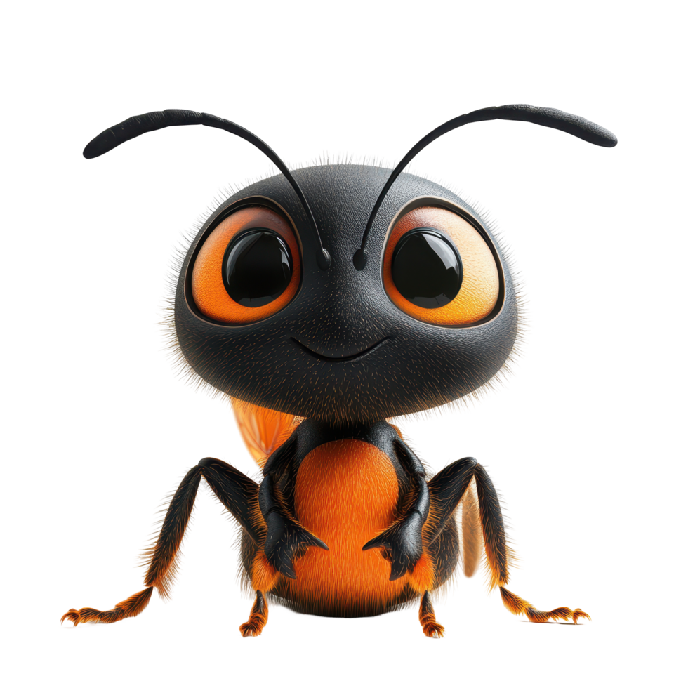 A stylized insect character, featuring exaggerated proportions and bright colors, showcases a friendly expression isolated on transparent background. png
