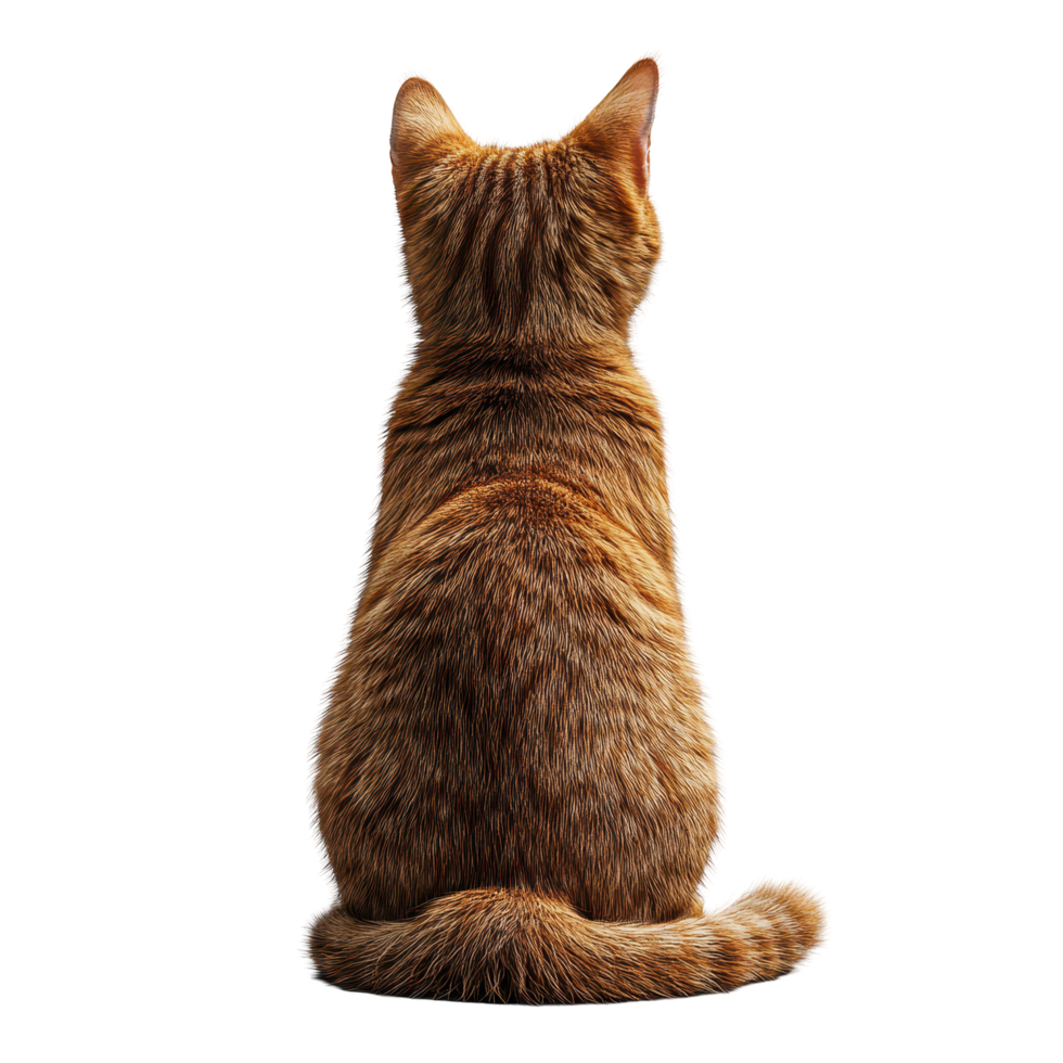 Orange tabby cat sitting calmly and observing its surroundings with a focused demeanor in a well-lit space isolated on transparent background. png